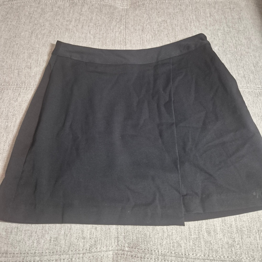 Womens Black Wrap Style Mini Skirt A-Line Minimalist Casual Chic Skirt